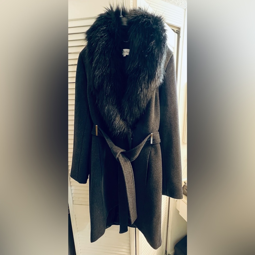 Calvin Klein Coat Faux Fur Collar